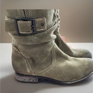 Earth Suede Boot Moto Biker Olive Green Beaufort Boho 3/4 W/Buckle Women's 6.5